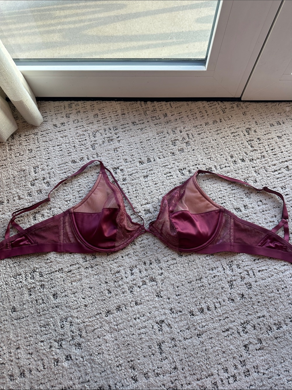 Victoria's Secret Satin & Sheer Lace Underwire Bra in Plum